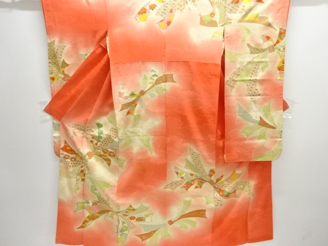 JAPANESE KIMONO / ANTIQUE FURISODE / SILK / EMBROIDERY / NOSHI PATTERN